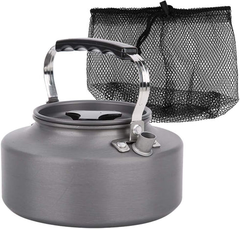 Outdoor Camping Tea Kettle Teapot 1.1L, Portable Coffee Pot Picnic Set, Wood Stove Steamer for Hiking (Grey)
