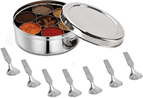 Satre Online and Marketing Stainless Steel Spice Box Without Lid, Indian Spice Box with 7 Spice Containers