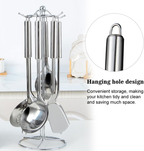 5 PCS Cooking Utensils Set, Stainless Steel Kitchen Gadgets, Includes Slotted Spoon, Slotted Spatula, Large Spoon, Soup