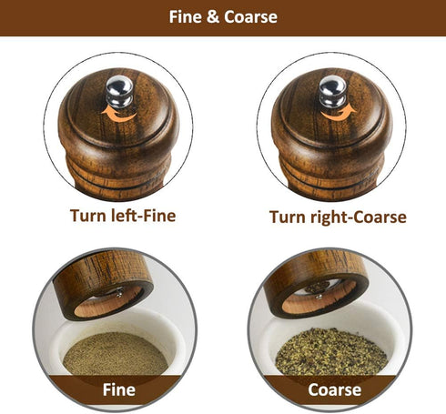 ouktor Set, (5.5inch) Salt and Pepper Grinders Manual Wooden Salt and Pepper Mills Shakers, Ceramic Rotor with Strong
