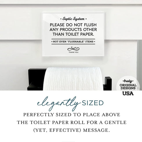 Reilly Originals 3.5x5 Inch Septic System Bathroom Sign, Do Not Flush Rules, Durable, Ready to Stick