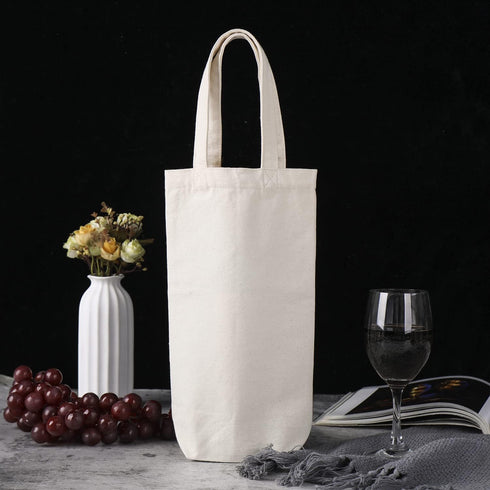 Wine Tote Bag, 10.5 x 7 x 2 inches, 4 pcs Reusable Cotton Canvas Carrier with Drawstring Label