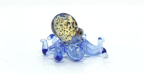 Octopus Tiny Micro Figurines Hand Blown Color Glass Art Animals Collectible Gift Home Decor (Marble Blue)