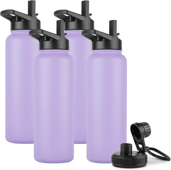 DOMICARE 40 oz Insulated Water Bottle Bulk, Vacuum Stainless Steel Sports Bottle with Straw Lid