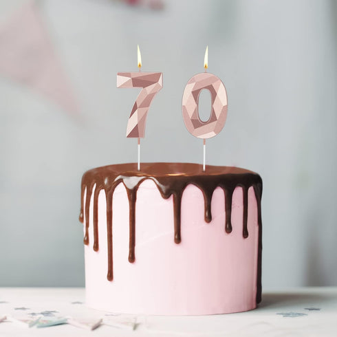 Nuanchu 70th Birthday Candles - Happy Birthday Cake Topper 3D Diamond Shape Sparkler Number Candles for Party Decoration