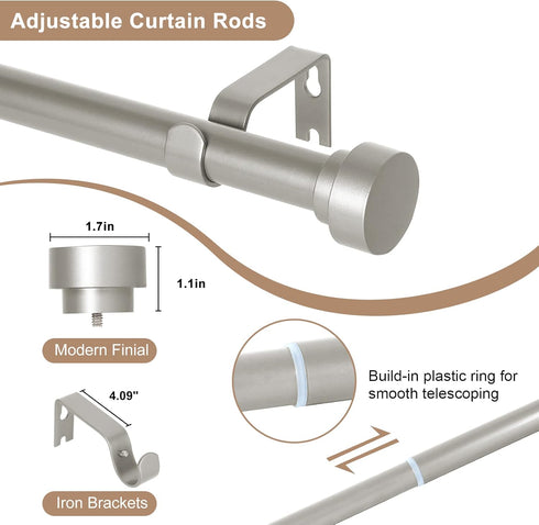 HEI! DEAR Silver Curtain Rods, 18 to 60 Inch (1.5-5ft), 1 Inch Heavy Duty Adjustable Curtain Rod Set, Modern Decorative