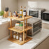 3-Tier Counter, Countertop(1, 3Tier-Large-6.7"H) Cabinet Organizer Shelf - Bamboo Corner Rack for Kitchen Cabinet Space
