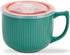 Ceramic Soup Bowl with Handle and Vented Lid, 32oz Large Deep Mug for Ramen and Instant Noodles (Green)
