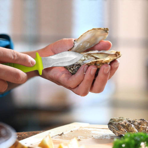 DRAGONFRUITEE Oyster Shucking Knife, Commercial Grade Clam Tool with Ergonomic Grip, Yellow/Silver (1 Count)