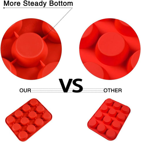 CAKETIME 12 Cups Silicone Muffin Pan - Regular Size Cupcake Pan Muffin Tin for Baking Nonstick BPA Free
