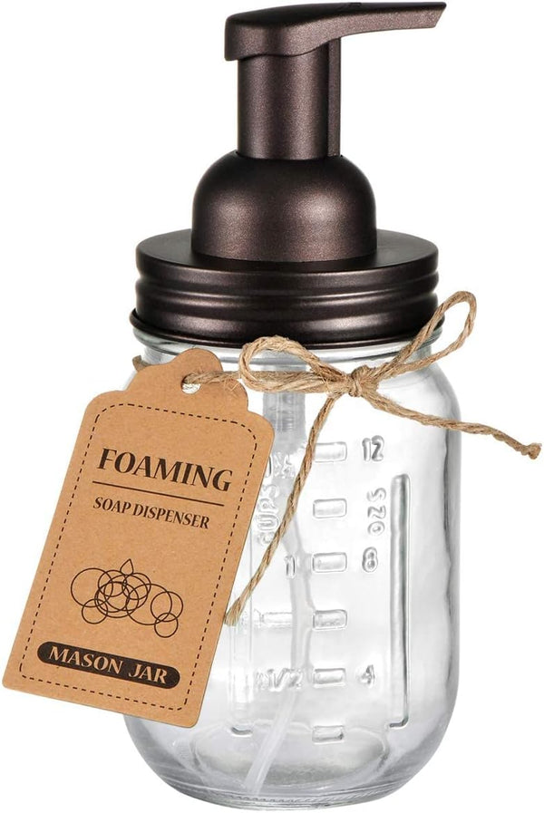 Amolliar Mason Jar Foaming Soap Dispenser, Bronze Hand Soap Dispenser with Rustproof Stainless Steel Lid, 1 Pack