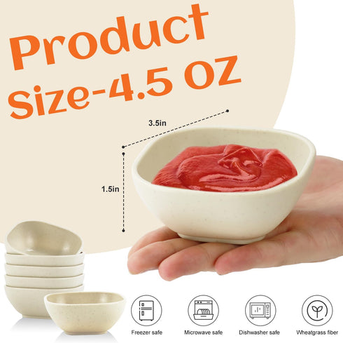 Homienly Soy Sauce Dishes,Wheat Straw Small Bowls Set of 6-4.5 OZ Small Dessert Bowls,Unbreakable Dipping Bowls,Dipping Sauce Cups,Mini Prep Bowls, Dip Bowls for Side Dish - Beige by Homienly