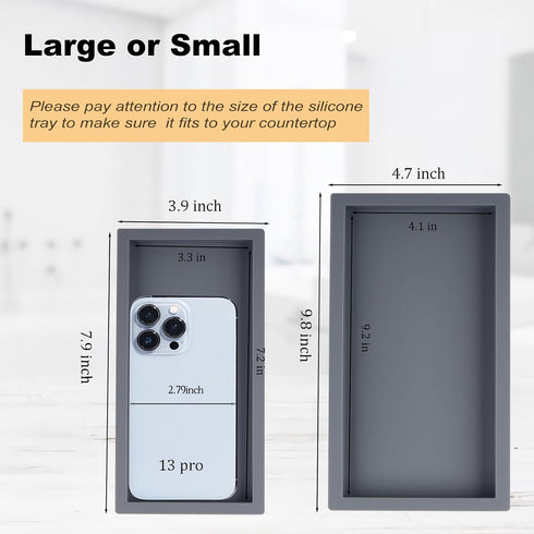 Bathroom Trays for Counter, Silicone Vanity Trays for Bathroom, Rectangle Sponge Holder for Kitchen Sink - Grey