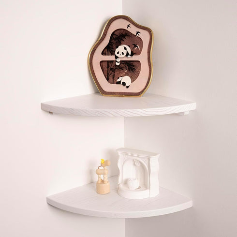 Floating Corner Shelves White 12", Solid Oak Wall Mounted Wooden Display Storage