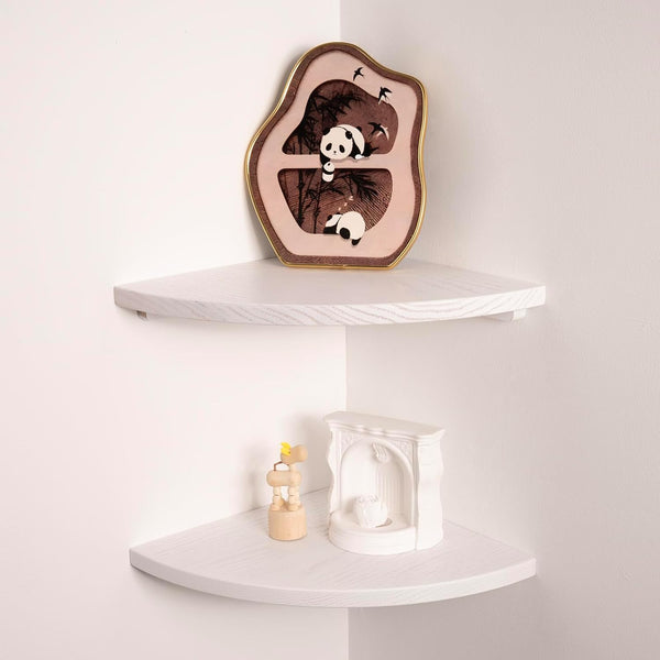 Floating Corner Shelves White 12", Solid Oak Wall Mounted Wooden Display Storage