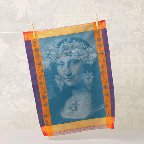 Garnier Thiebaut Mona Lisa Bleu French Kitchen Towel 22"x30", Cotton, Jacquard