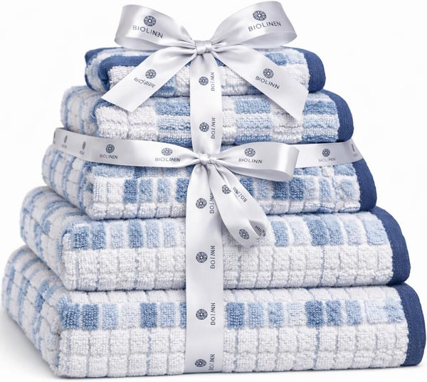 BIOLINEN Natural 6-Piece Luxury Cotton Towel Set - 2 Bath Towels, 2