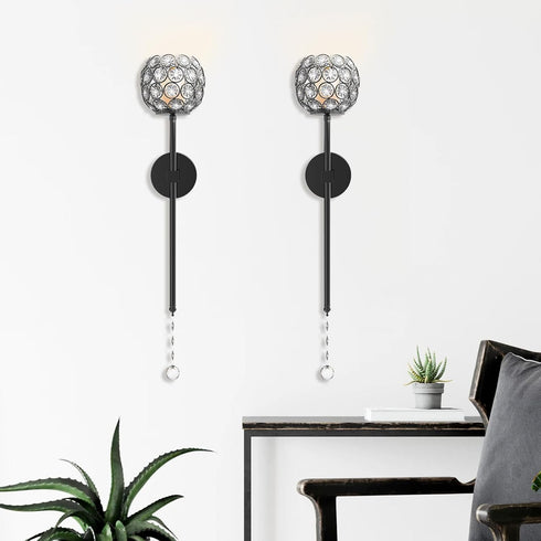 Set 2-Black Crystal Candle Sconces for Wall Decorative Candle Holder Sconce Wall Art Home Decor for Bedroom Living