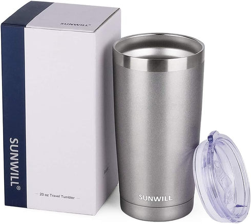 SUNWILL Travel Coffee Tumbler, 20 oz Insulated Mug with Lid, Stainless Steel for Hot and Cold Drinks, Cool Grey