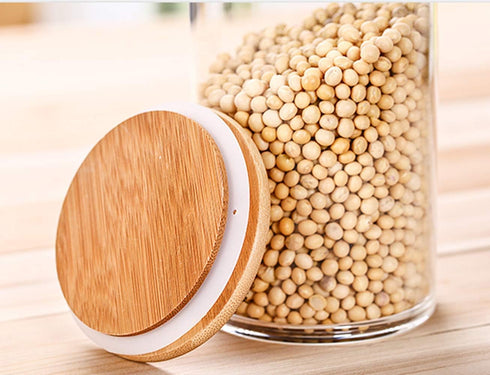 Lawei 4 Pack Glass Storage Jars with Airtight Bamboo Lids, 18.6 OZ Clear Glass Kitchen Canisters
