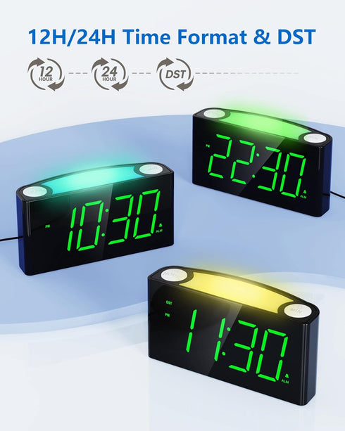Digital Alarm Clock for Bedroom, 7 Color Night Light, USB Charger, Large Number Screen & Dimmer