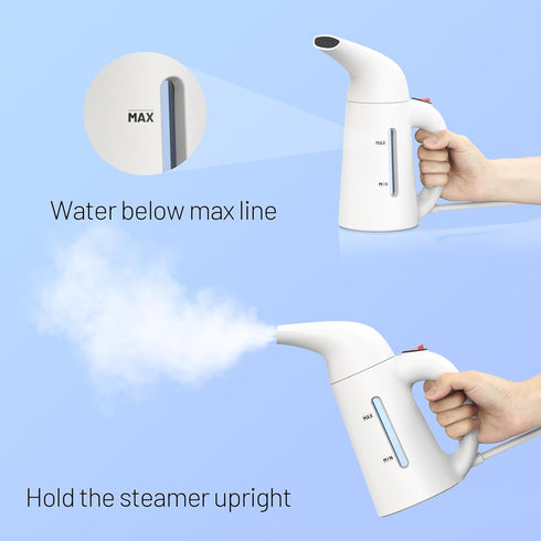 Handheld Garment Steamer for Clothes, Portable Wrinkle Remover, 230ml Capacity, 12 Minutes Continuous Steam, Mini, White
