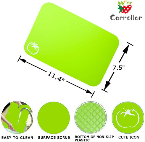 Small Flexible Plastic Cutting Board Mats, Set of 4 with Food Icons, Gripped Back, Dishwasher Safe