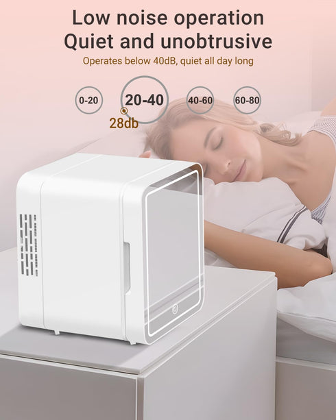 Mini Fridge Skincare with Dimmable LED Light Mirror, 4L/6Can Cooler & Warmer Mini Fridge for Skincare and Makeup,