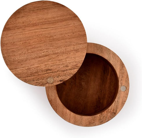 Acacia Wood Salt or Spice Box with Swivel Cover, Wooden Storage for Countertop