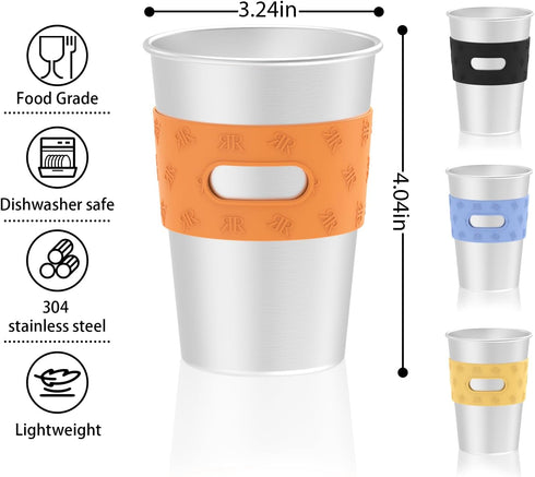 Rich&Ray 12oz Magnetic Fridge Cups, Reusable Stainless Steel with Silicone Holder, 4 Pack Multicolor