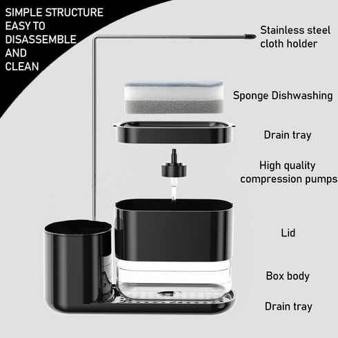 Kitchen Soap Dispenser Set with Tray and Sponge Holder, 3-in-1 Countertop Storage Organizer, Includes Dish Towel