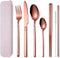 AARAINBOW 7 Pieces Stainless Steel Flatware Set, Portable Reusable Cutlery Set, Travel Utensils, Rose Golden