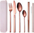 AARAINBOW 7 Pieces Stainless Steel Flatware Set, Portable Reusable Cutlery Set, Travel Utensils, Rose Golden