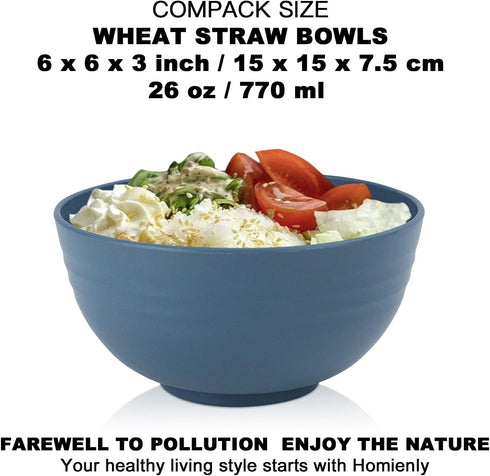Homienly Cereal Bowls, 6 PC Soup Bowls Wheat Straw Fiber Unbreakable Lightweight Bowls (6 PCS, 26 OZ) by Homienly