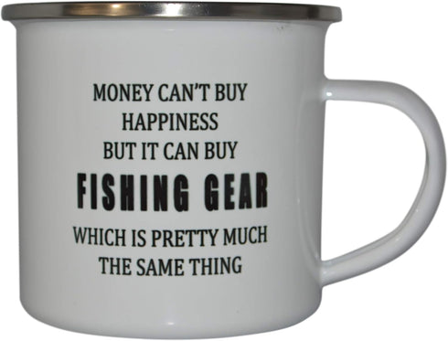 Rogue River Tactical Funny Fishing Camp Mug, Enamel Camping Coffee Cup Gift for Fisherman