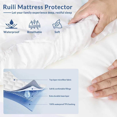 18 Full Size Mattress Protector Waterproof Washable Mattress Padded Cover Fitted Bed Protection Noiseless Plastic Bed