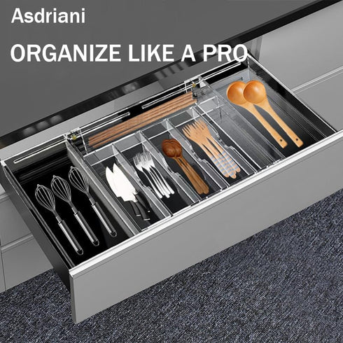 Acrylic Silverware Drawer Organizer, Expandable Kitchen Organizer for Forks and Knives, Multipurpose Storage Solution