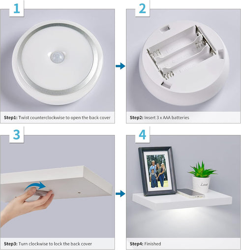 WELLAND White Floating Shelf with Motion Sensor Light, Wall Mounted Storage Shelf, Floating Nightstand for Bedroom