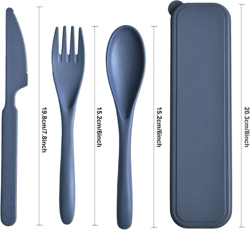 Travel Utensils with Case, 4 Sets Reusable Utensils Set with Case, Wheat Straw Utensils for Lunch Box Accessories, Camping Utensil Set for School Work Lunch or Daily Use by HMDZMR