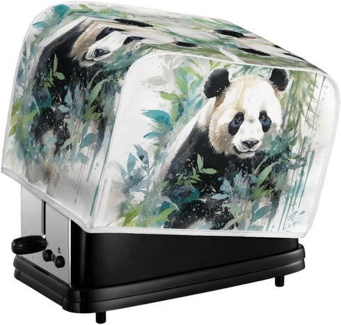 Toaster Cover 2 Slice, Watercolor Panda Bamboo Dustproof Bakeware Protector with Hang Loop (14x14") 2PCS