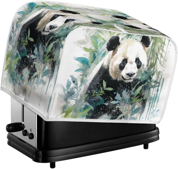 Toaster Cover 2 Slice, Watercolor Panda Bamboo Dustproof Bakeware Protector with Hang Loop (14x14") 2PCS