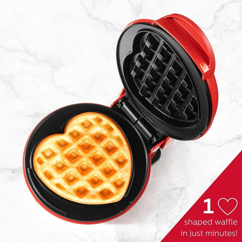 Holstein Housewares Personal Non-Stick Heart Waffle Maker, Red - 4-inch Waffles in Minutes by Holstein Housewares
