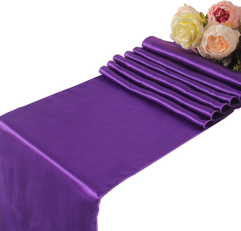 Dark Purple Satin Table Runners - 5 pcs Wedding Party Banquet Event Decoration 12" x 108"
