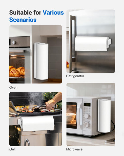 Magnetic Paper Towel Holder for Fridge, No Drilling, Strong Magnet, White, Paper Towel Holder Magnetic
