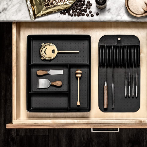 Madesmart Premium Antimicrobial Classic Large Knife Mat, Soft-Grip Non-Slip Drawer Organizer, EPA Certified, Carbon