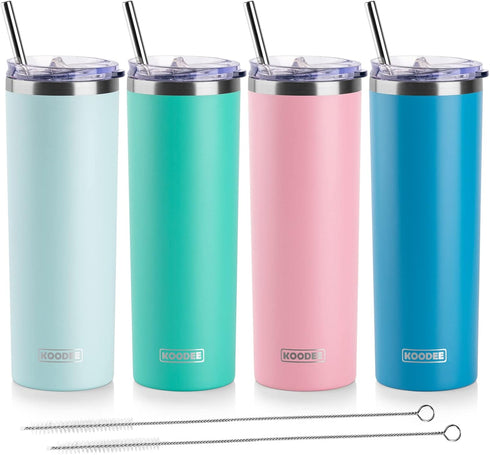 koodee 20 oz Stainless Steel Skinny Tumbler(4 Pack) Double Wall Insulated Water