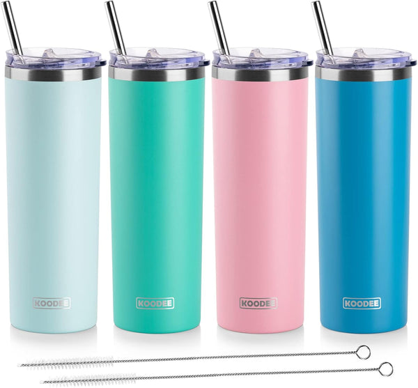 koodee 20 oz Stainless Steel Skinny Tumbler(4 Pack) Double Wall Insulated Water