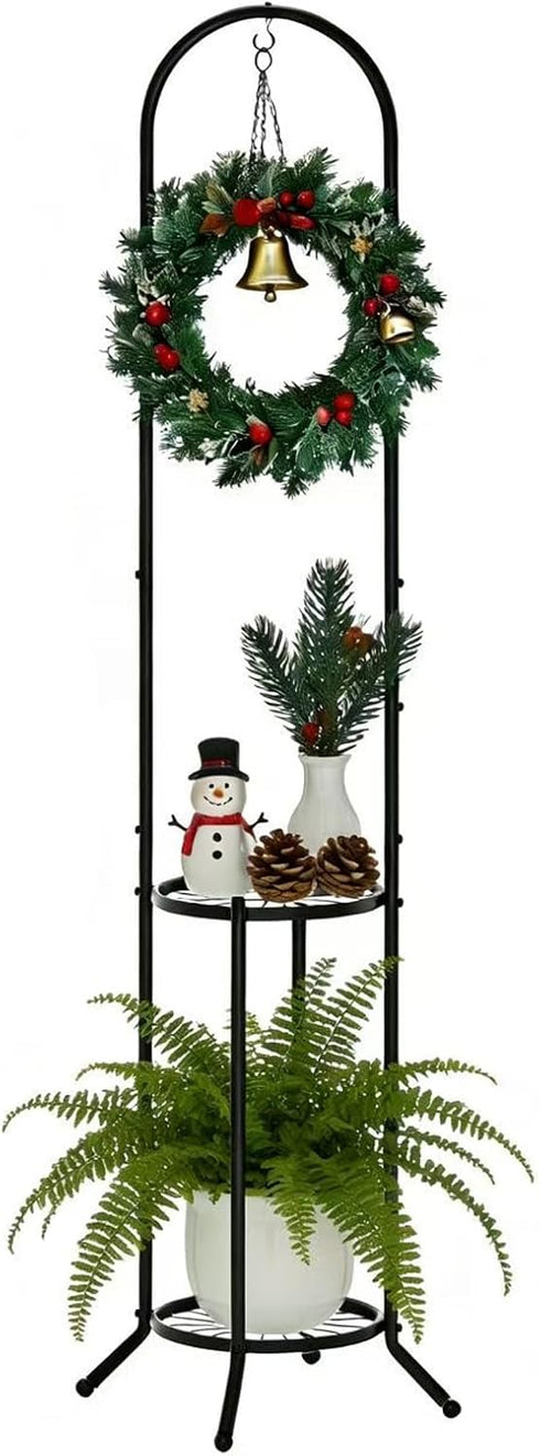 PULIJIAJU 2-tier 3 Hanging Plant Stand Indoor and Outdoor, Space-Saving Iron Plant Shelf, Potted Flower Pot Stand