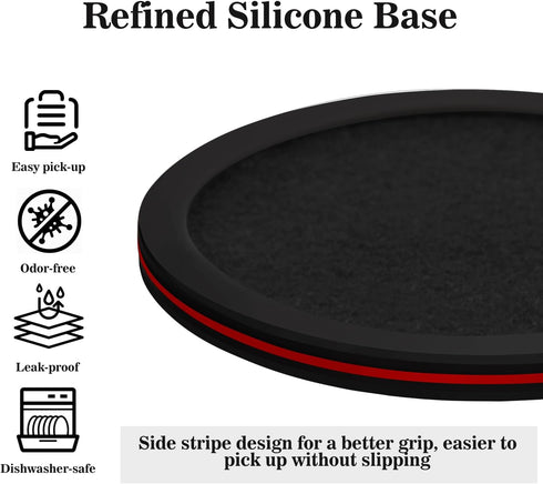 THECOSKY Set 6 Sleek Absorbent Coasters with Holder Silicone Cup Mat with Removable Felt Insert Non-Slip, Non-Stick