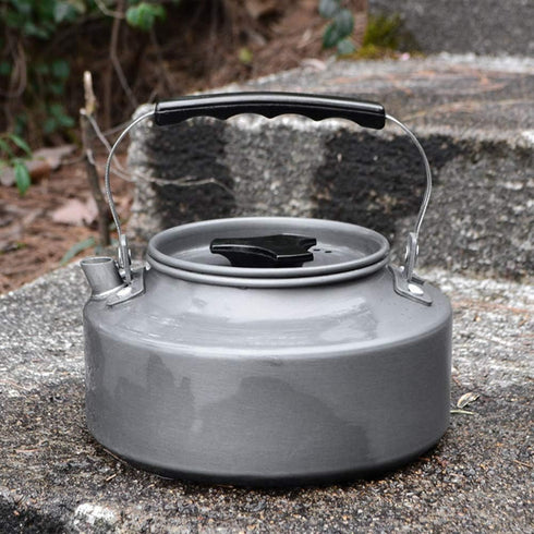 Camping Tea Kettle Teapot Outdoor Camping Kettle 1.1L,Portable Coffee Pot Teapot Picnic Set Wood Stove Steamer for Hiking (grey)